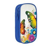 AABSTBFM Cartoon Color Flower Butterfly Printed Pencil Case Large Capacity Compartment Pencil Pen Pouch Bag with Zipper for School Office Travel, Blue