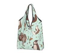 AABSTBFM Cartoon Cute Otter Printed Foldable Shopping Bag 1 Pcs - Reusable Waterproof Grocery Bag Large Tote Bag, Shopper Handbag, And Beach Bag