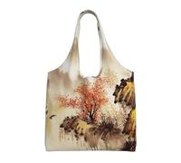 AABSTBFM chinese painting Printed Womens Tote Bags Shopping Bags, Reusable Canvas Shoulder Grocery Bags Shopper Handbag Toy Bag for Work School Travel Beach
