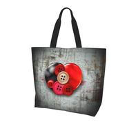 AABSTBFM Clothes Button with Heart Printed Shopping Bags for Women Ladies Girls, Large Reusable Waterproof Shoulder Tote Bag, Grocery Bags, Shopper Handbag, and Beach Bag