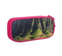 AABSTBFM Coast Kauai Mountain Cliff Printed Pencil Case Pen Pouch Bag with Zipper, Pink Large Capacity Pencil Box for School, Office, Travel