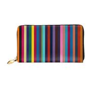 AABSTBFM Colored Stripes Vertical Printed Leather Wallet for Women Men Zipper Purse Clutch Bag Long Wallet Card Holder