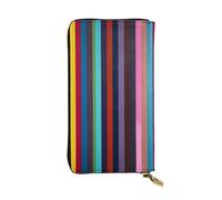 AABSTBFM Colored Stripes Vertical Printed Leather Wallet for Women Men Zipper Purse Clutch Bag Long Wallet Card Holder