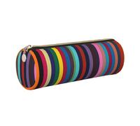 AABSTBFM Colored Stripes Vertical Printed Round Pencil Case Cute Leather Gold Zipper Pen Pencil Pouch Bag for School, Office, and Travel