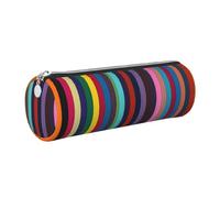 AABSTBFM Colored Stripes Vertical Printed Round Pencil Case Cute Leather Silver Zipper Pen Pencil Pouch Bag for School, Office, and Travel