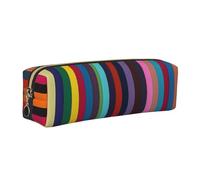 AABSTBFM Colored Stripes Vertical Printed Square Pencil Case Cute Leather Gold Zipper Pen Pencil Pouch Bag for School, Office, and Travel