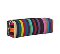 AABSTBFM Colored Stripes Vertical Printed Square Pencil Case Cute Leather Silver Zipper Pen Pencil Pouch Bag for School, Office, and Travel
