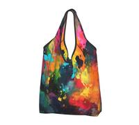 AABSTBFM Colorful Abstract Painting Printed Foldable Shopping Bag 3 PCS, Reusable Waterproof Grocery Bag Large Tote Bag, Shopper Handbag, And Beach Bag