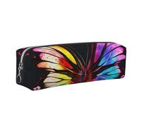 AABSTBFM Colorful Butterfly prin Printed Square Pencil Case Cute Leather Silver Zipper Pen Pencil Pouch Bag for School, Office, and Travel