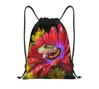 AABSTBFM Colorful Spring Frog Flower Printed Lightweight Drawstring Backpack | M - String Backpack Bags For Gym, Travel, Shopping, School