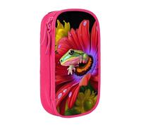 AABSTBFM Colorful Spring Frog Flower Printed Pencil Case Large Capacity Compartment Pencil Pen Pouch Bag with Zipper for School Office Travel, Pink
