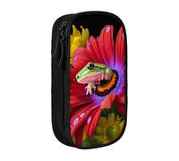AABSTBFM Colorful Spring Frog Flower Printed Pencil Case Large Capacity Compartment Pencil Pen Pouch Bag with Zipper for School Office Travel, Black