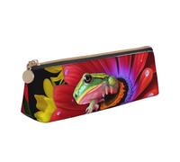 AABSTBFM Colorful Spring Frog Flower Printed Triangle Pencil Case Cute Leather Zipper Pen Pencil Pouch Bag for School, Office, and Travel