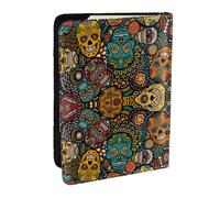 AABSTBFM Colorful Sugar Skulls Printed Passport Holder 6.5 in, Leather Travel Passport Cover Card Case Wallet for Women Men
