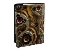 AABSTBFM Cool Steampunk Gears Pattern Printed Passport Holder 6.5 in, Leather Travel Passport Cover Card Case Wallet for Women Men