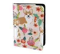 AABSTBFM Corgi Floral Flowers Printed Passport Holder 5.5 in, Leather Travel Passport Cover Card Case Wallet for Women Men