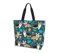 AABSTBFM Corgi Printed Shopping Bags For Women Ladies Girls - Large Reusable Waterproof Shoulder Tote Bag, Grocery Bags, Shopper Handbag, And Beach Bag