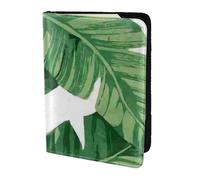AABSTBFM Cute Green Palm Leaves Printed Passport Holder 5.5 in, Leather Travel Passport Cover Card Case Wallet for Women Men