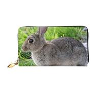 AABSTBFM Cute Grey Hare Rabbit Printed Leather Wallet for Women Men Zipper Purse Clutch Bag Long Wallet Card Holder