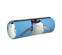 AABSTBFM Cute Penguin prin Printed Round Pencil Case Cute Leather Gold Zipper Pen Pencil Pouch Bag for School, Office, and Travel