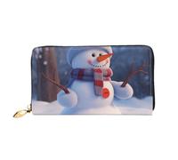 AABSTBFM Cute Snowman Printed Leather Wallet for Women Men Zipper Purse Clutch Bag Long Wallet Card Holder