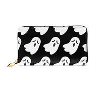 AABSTBFM Cute White Ghost Halloween Pattern Printed Leather Wallet for Women Men Zipper Purse Clutch Bag Long Wallet Card Holder