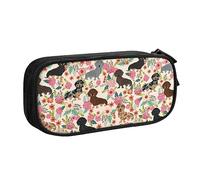 AABSTBFM Dachshund Pencil Case Pen Pouch Bag with Zipper, Black Large Capacity Pencil Box for School, Office, and Travel