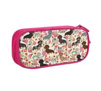 AABSTBFM Dachshund Pencil Case Pen Pouch Bag with Zipper, Pink Large Capacity Pencil Box for School, Office, and Travel