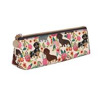 AABSTBFM Dachshund Printed Triangle Pencil Case Cute Leather Zipper Pen Pencil Pouch Bag for School, Office, and Travel