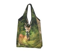 AABSTBFM Deer in the Woods Printed Foldable Shopping Bag 2 PCS, Reusable Waterproof Grocery Bag Large Tote Bag, Shopper Handbag, And Beach Bag