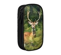 AABSTBFM Deer in the Woods Printed Pencil Case Large Capacity Compartment Pencil Pen Pouch Bag with Zipper for School Office Travel, Black
