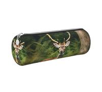 AABSTBFM Deer in The Woods Printed Round Pencil Case Cute Leather Silver Zipper Pen Pencil Pouch Bag for School, Office, and Travel