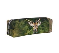 AABSTBFM Deer in The Woods Printed Square Pencil Case Cute Leather Silver Zipper Pen Pencil Pouch Bag for School, Office, and Travel