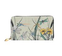 AABSTBFM Dragonflies on Flowers and Branches Printed Leather Wallet for Women Men Zipper Purse Clutch Bag Long Wallet Card Holder