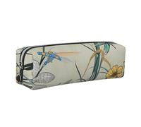 AABSTBFM Dragonflies on Flowers and Branches Printed Square Pencil Case Cute Leather Silver Zipper Pen Pencil Pouch Bag for School, Office, and Travel