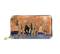 AABSTBFM Elephants Art Printed Leather Wallet for Women Men Zipper Purse Clutch Bag Long Wallet Card Holder