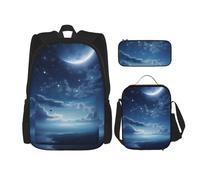 AABSTBFM Falling Star Moon Printed School Backpack Set with Lunch Bag and Pencil Case, Travel Daypacks School Bag 3pcs Set