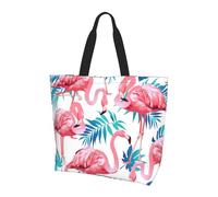 AABSTBFM Flamingo Bird Green Leaf Printed Shopping Bags For Women Ladies Girls - Large Reusable Waterproof Shoulder Tote Bag, Grocery Bags, Shopper Handbag, And Beach Bag