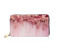 AABSTBFM Floral Wall Pink Rose Printed Leather Wallet for Women Men Zipper Purse Clutch Bag Long Wallet Card Holder