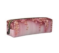AABSTBFM Floral Wall Pink Rose Printed Square Pencil Case Cute Leather Gold Zipper Pen Pencil Pouch Bag for School, Office, and Travel