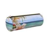 AABSTBFM Flower Sea Rose Lily Printed Round Pencil Case Cute Leather Gold Zipper Pen Pencil Pouch Bag for School, Office, and Travel