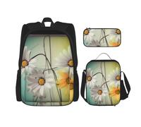 AABSTBFM Flowers in Different Featured Framed Printed School Backpack Set with Lunch Bag and Pencil Case, Travel Daypacks School Bag 3pcs Set