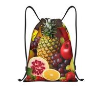 AABSTBFM Fresh Juicy Fruits Pineapple Berries Watermelon Grape Orange Printed Lightweight Drawstring Backpack | S - String Backpack Bags For Gym, Travel, Shopping, School