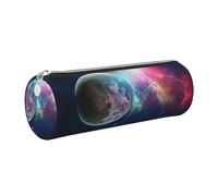 AABSTBFM Galaxy Moon Space Printed Round Pencil Case Cute Leather Silver Zipper Pen Pencil Pouch Bag for School, Office, and Travel