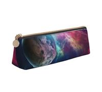 AABSTBFM Galaxy Moon Space Printed Triangle Pencil Case Cute Leather Zipper Pen Pencil Pouch Bag for School, Office, and Travel