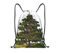 AABSTBFM Garlad Pine Tree Printed Lightweight Drawstring Backpack | M - String Backpack Bags For Gym, Travel, Shopping, School