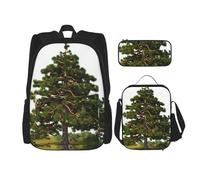 AABSTBFM Garlad Pine Tree Printed School Backpack Set with Lunch Bag and Pencil Case, Travel Daypacks School Bag 3pcs Set