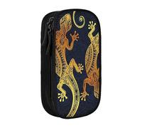 AABSTBFM Gecko Lizards Printed Pencil Case Large Capacity Compartment Pencil Pen Pouch Bag with Zipper for School, Office, and Travel, Black