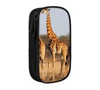 AABSTBFM Giraffes Family Printed Pencil Case Large Capacity Compartment Pencil Pen Pouch Bag with Zipper for School Office Travel, Black