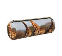AABSTBFM Giraffes Family Printed Round Pencil Case Cute Leather Gold Zipper Pen Pencil Pouch Bag for School, Office, and Travel